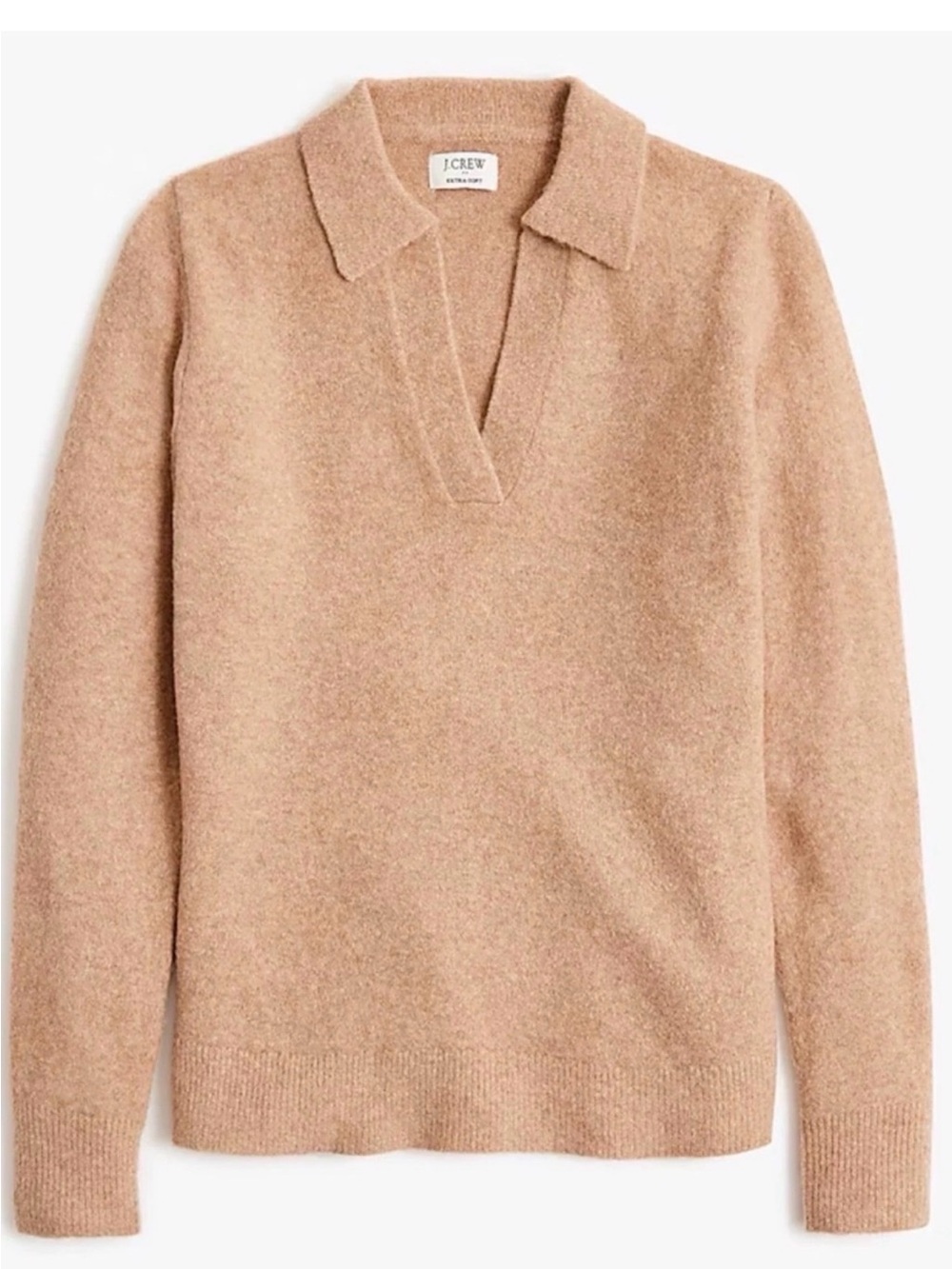 J.Crew Sweater-Polo in Extra-Soft Yarn in Heathered Mushroom Womens M